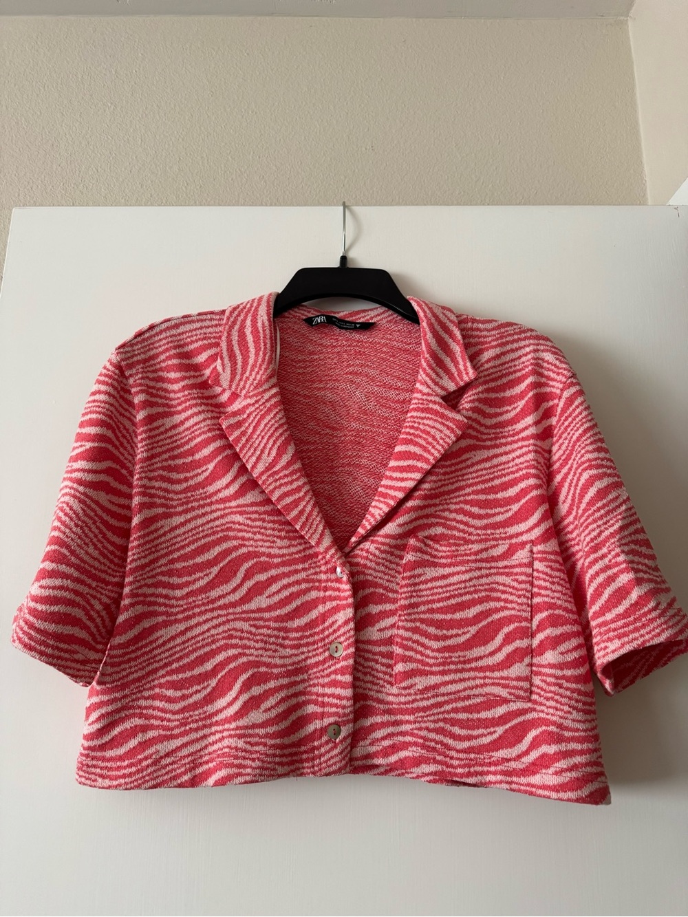 Zara Coral and Cream Marled Knit Crop Top